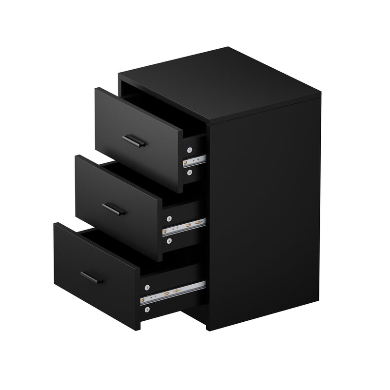 Oikiture Bedside Table 3 Drawers Nightstand Bedroom Storage Black