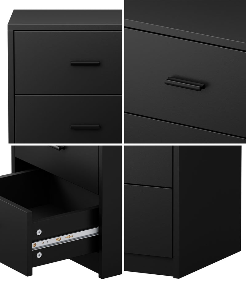 Oikiture Bedside Table 3 Drawers Nightstand Bedroom Storage Black