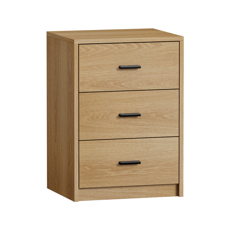 Oikiture Bedside Table 3 Drawers Nightstand Bedroom Storage Natural