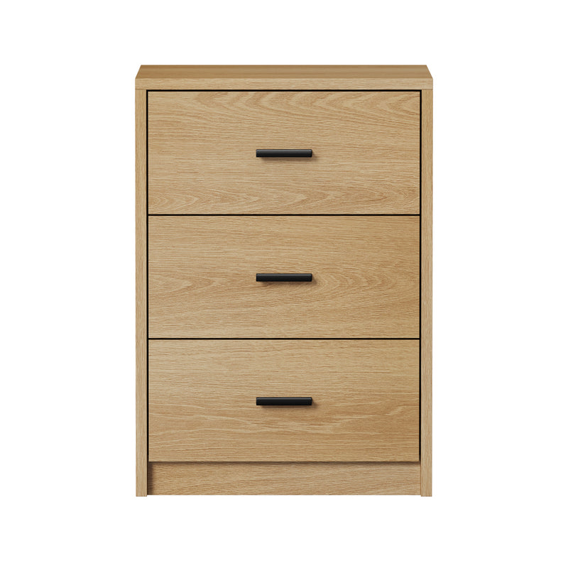 Oikiture Bedside Table 3 Drawers Nightstand Bedroom Storage Natural