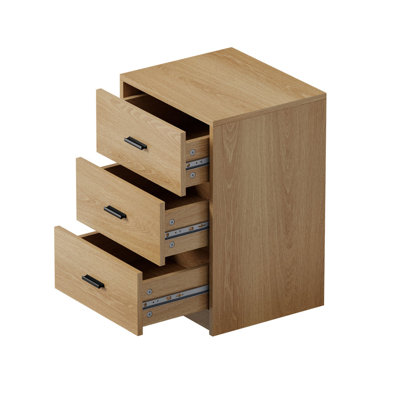 Oikiture Bedside Table 3 Drawers Nightstand Bedroom Storage Natural