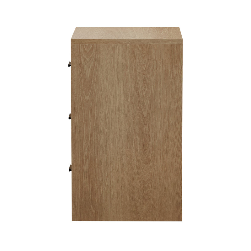 Oikiture Bedside Table 3 Drawers Nightstand Bedroom Storage Natural