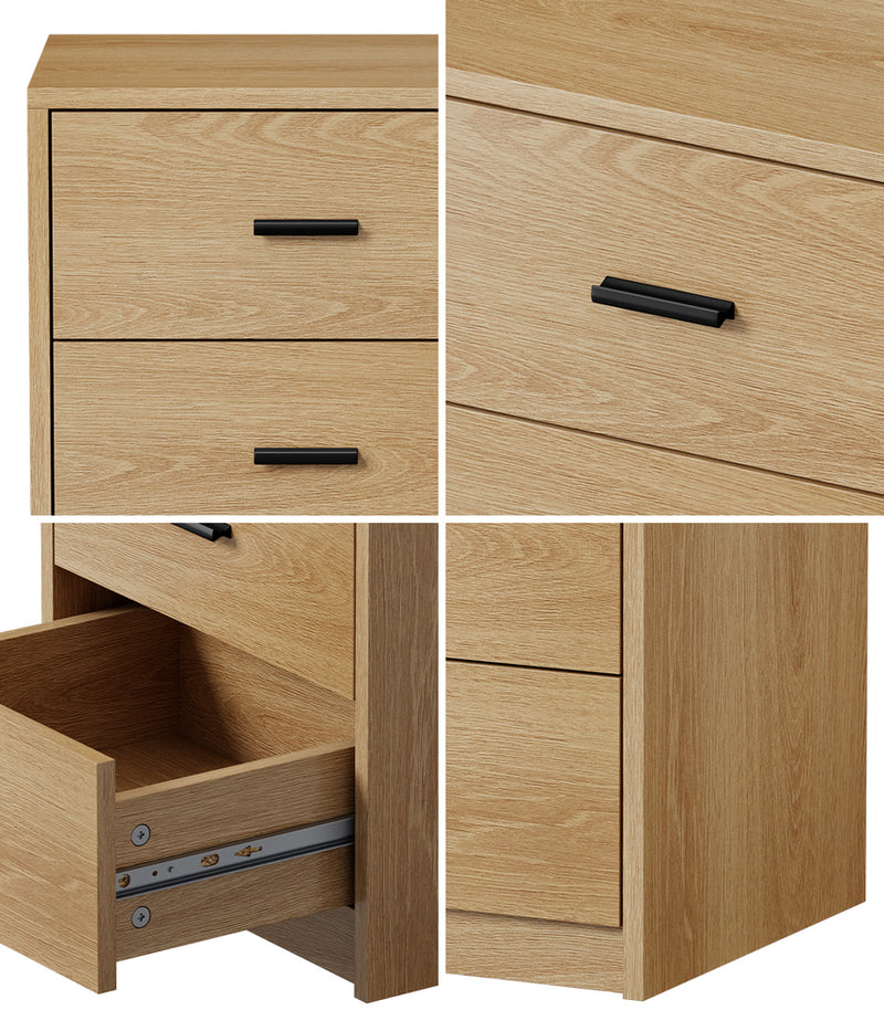 Oikiture Bedside Table 3 Drawers Nightstand Bedroom Storage Natural