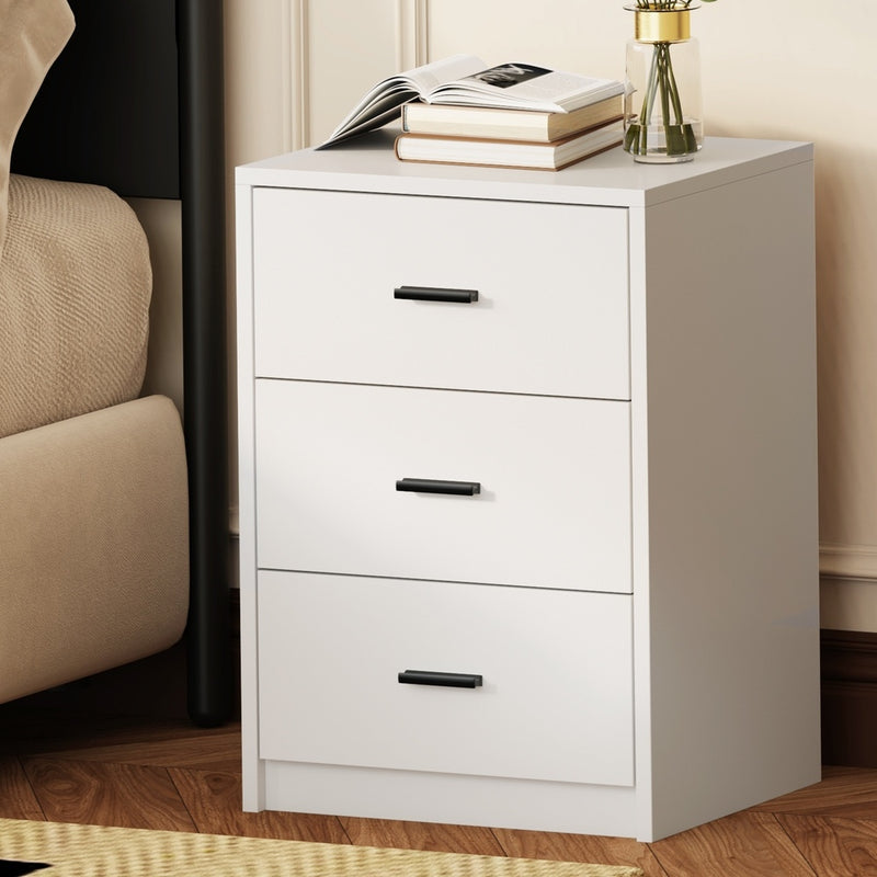 Oikiture Bedside Table 3 Drawers Nightstand Bedroom Storage White