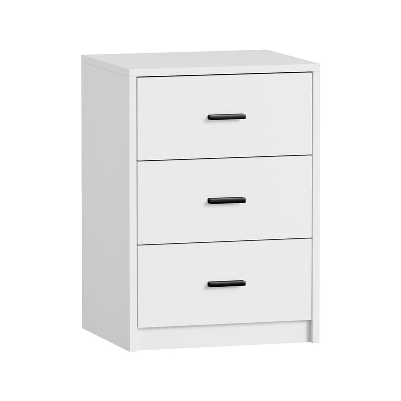 Oikiture Bedside Table 3 Drawers Nightstand Bedroom Storage White