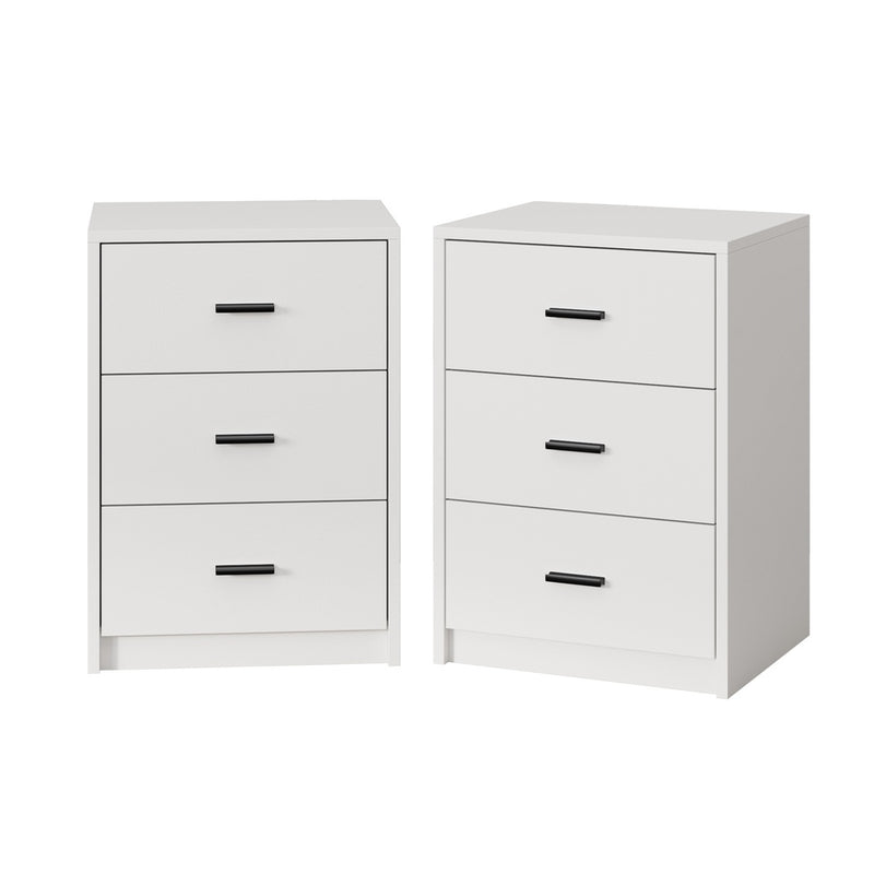 Oikiture 2x Bedside Table 3 Drawers Nightstand Bedroom Storage White