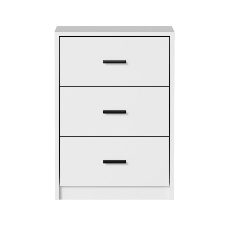 Oikiture 2x Bedside Table 3 Drawers Nightstand Bedroom Storage White