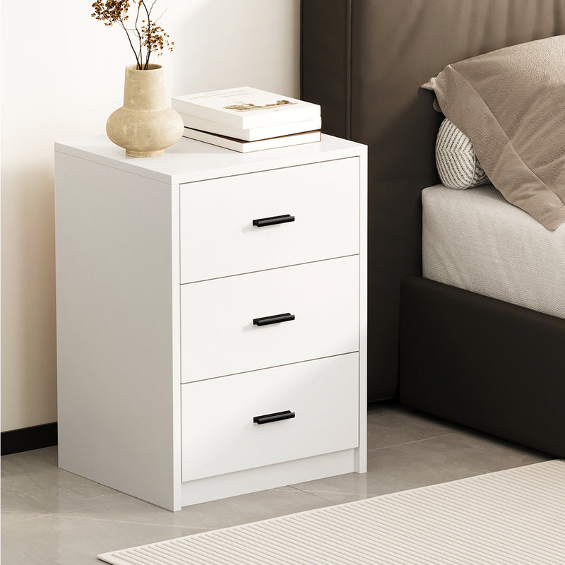 Oikiture 2x Bedside Table 3 Drawers Nightstand Bedroom Storage White