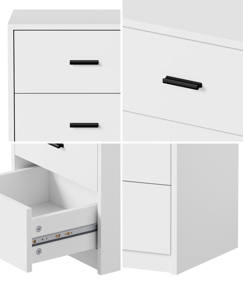 Oikiture 2x Bedside Table 3 Drawers Nightstand Bedroom Storage White