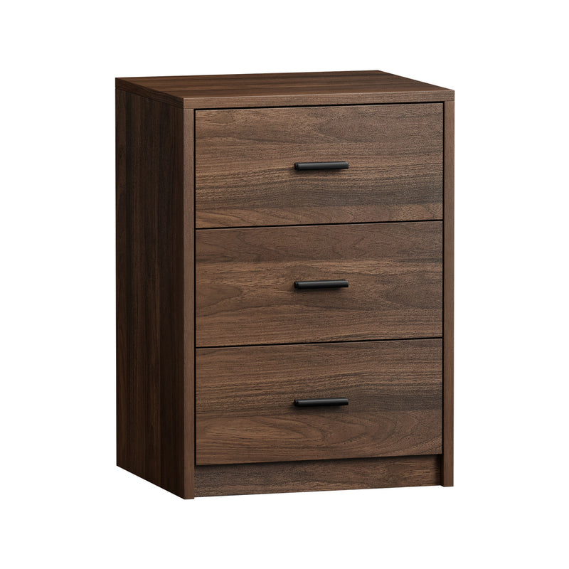 Oikiture Bedside Table 3 Drawers Nightstand Bedroom Storage Walnut