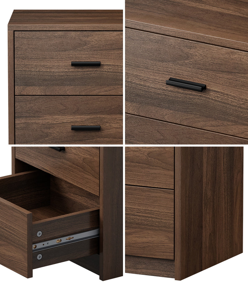 Oikiture Bedside Table 3 Drawers Nightstand Bedroom Storage Walnut