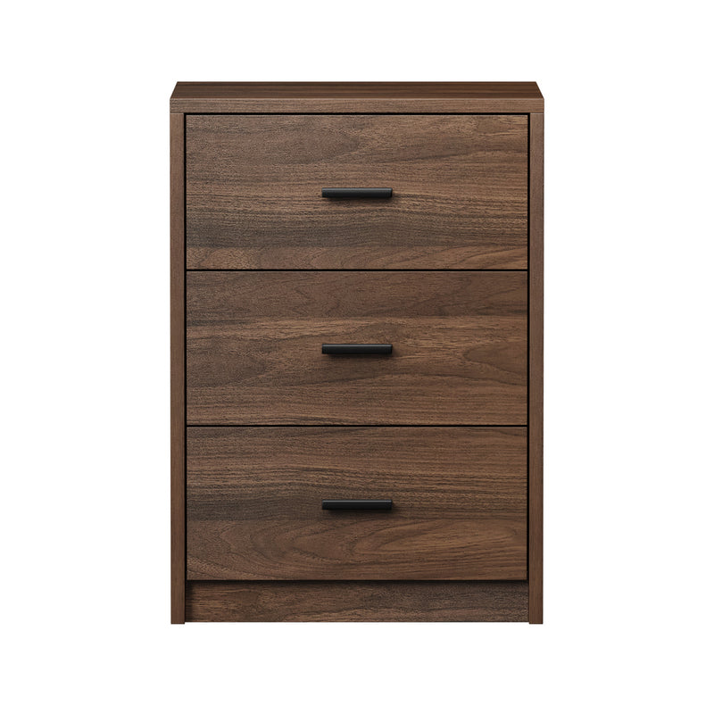 Oikiture 2x Bedside Table 3 Drawers Nightstand Bedroom Storage Walnut