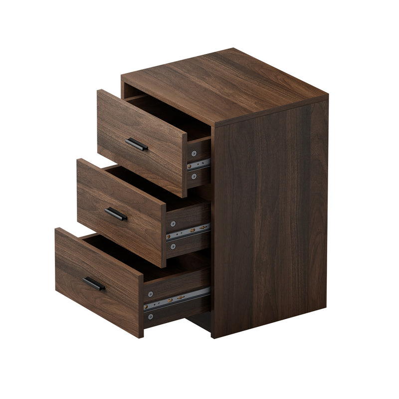 Oikiture 2x Bedside Table 3 Drawers Nightstand Bedroom Storage Walnut