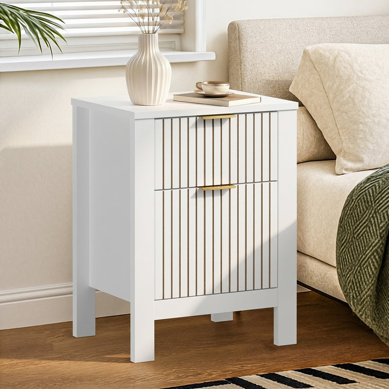 Oikiture Modern Bedside Table Nightstand Cabinet White
