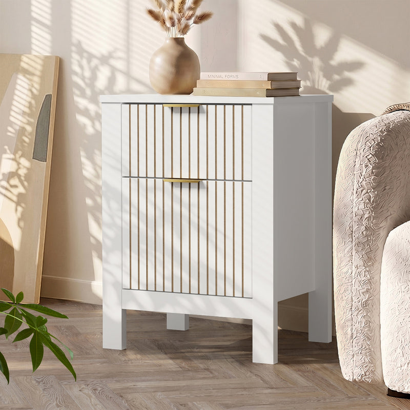 Oikiture Modern Bedside Table Nightstand Cabinet White