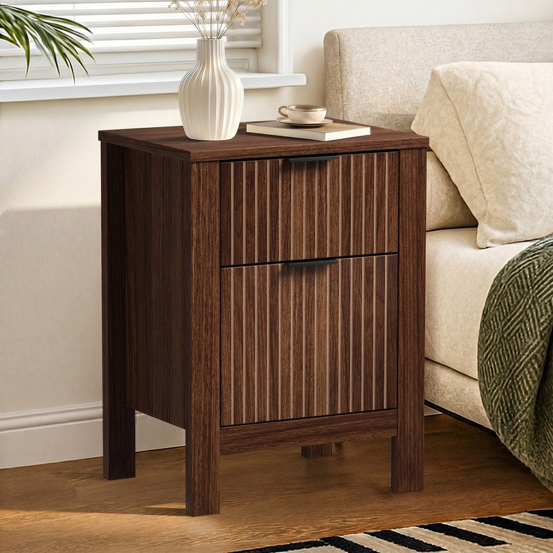 Oikiture Modern Bedside Table Nightstand Cabinet Walnut