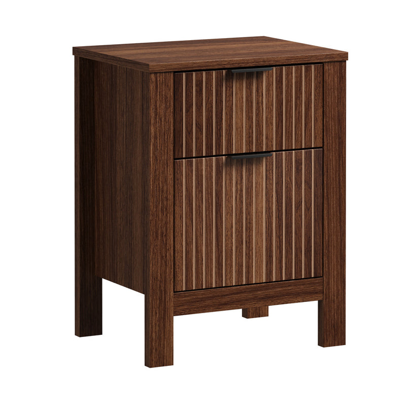 Oikiture Modern Bedside Table Nightstand Cabinet Walnut