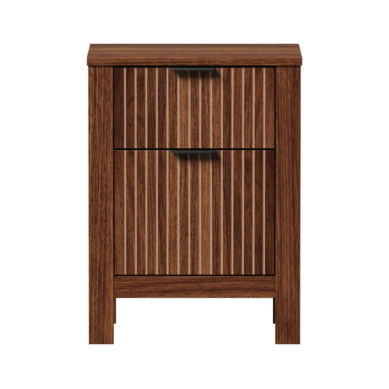 Oikiture Modern Bedside Table Nightstand Cabinet Walnut