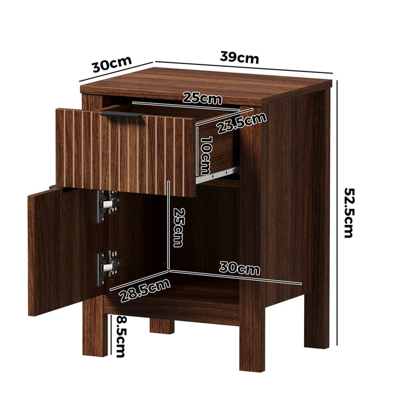Oikiture Modern Bedside Table Nightstand Cabinet Walnut