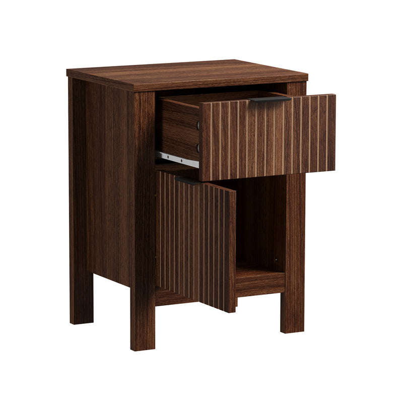 Oikiture Modern Bedside Table Nightstand Cabinet Walnut