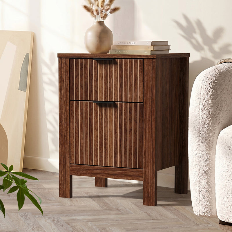 Oikiture Modern Bedside Table Nightstand Cabinet Walnut