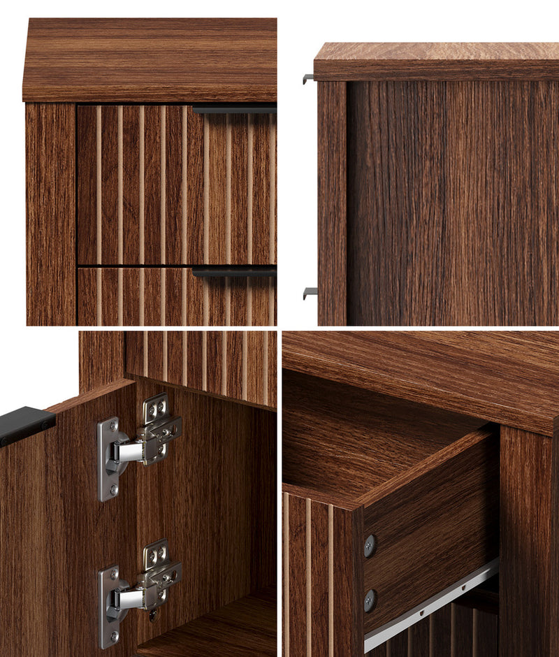 Oikiture Modern Bedside Table Nightstand Cabinet Walnut