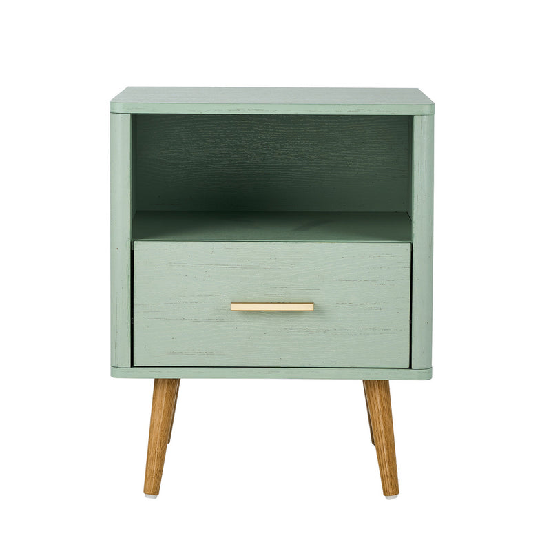 Oikiture Bedside Table 1 Drawer Open Shelf Nightstand Green