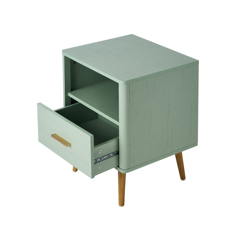 Oikiture Bedside Table 1 Drawer Open Shelf Nightstand Green