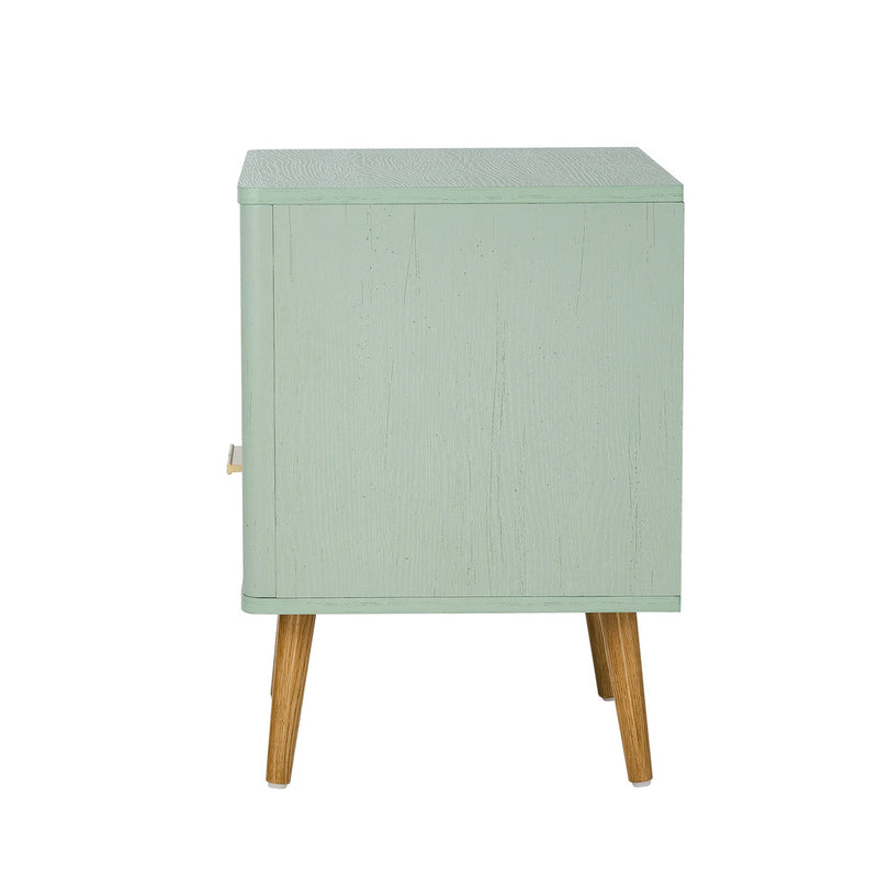 Oikiture Bedside Table 1 Drawer Open Shelf Nightstand Green