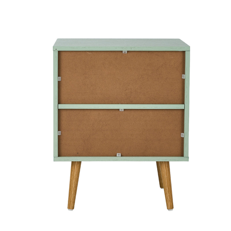 Oikiture Bedside Table 1 Drawer Open Shelf Nightstand Green