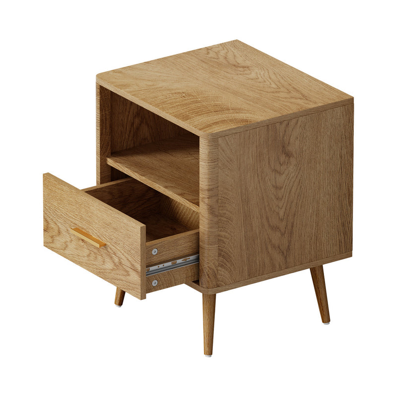 Oikiture 2x Bedside Table 1 Drawer Open Shelf Nightstand Natural