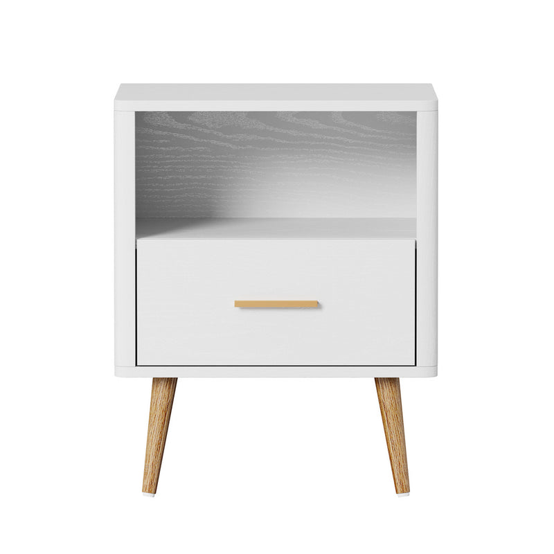 Oikiture Bedside Table 1 Drawer Open Shelf Nightstand White