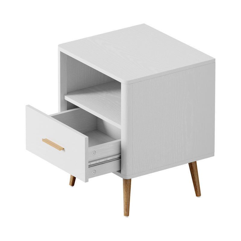 Oikiture Bedside Table 1 Drawer Open Shelf Nightstand White