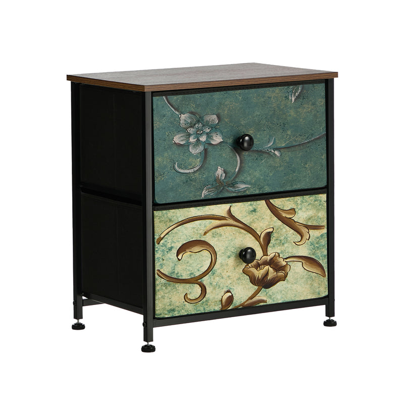 Oikiture 2pc Bedside Tables Fabric Cabinet 2 Drawers Nightstand