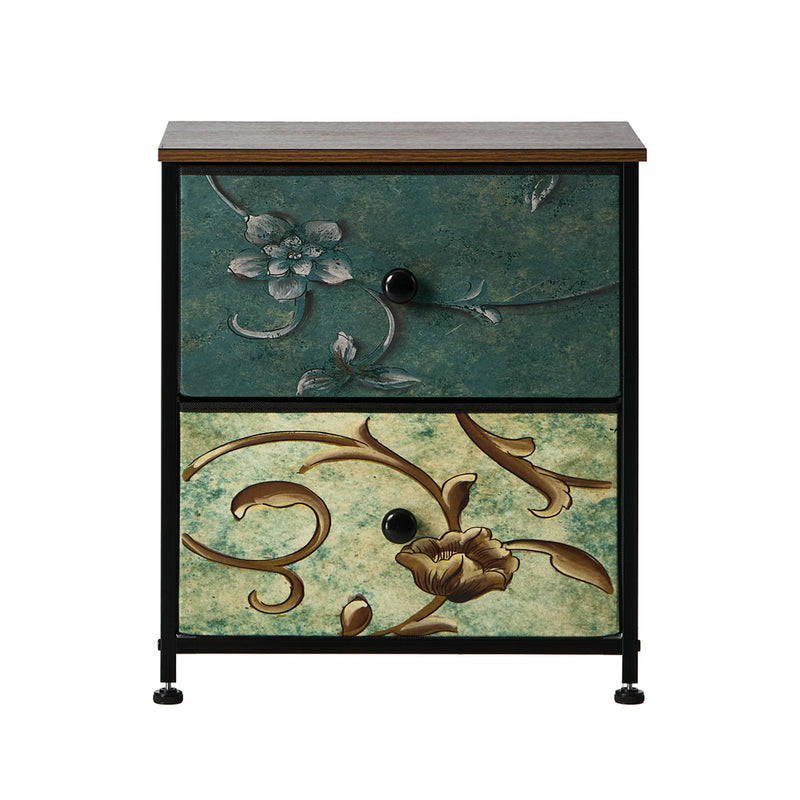 Oikiture 2pc Bedside Tables Fabric Cabinet 2 Drawers Nightstand