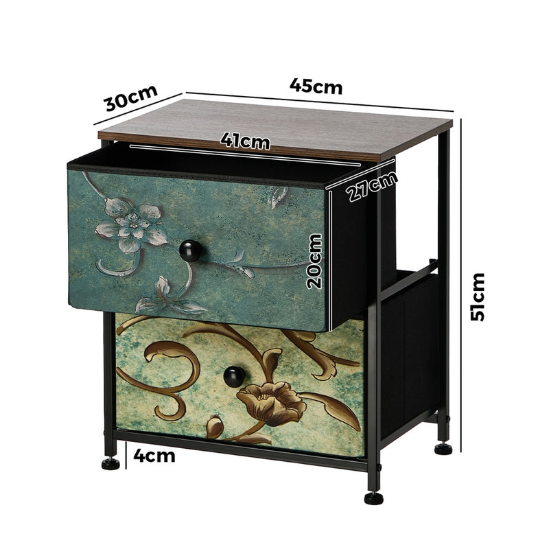 Oikiture 2pc Bedside Tables Fabric Cabinet 2 Drawers Nightstand