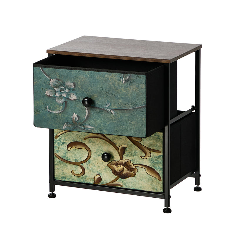 Oikiture 2pc Bedside Tables Fabric Cabinet 2 Drawers Nightstand