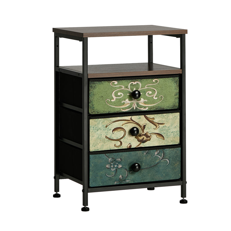 Oikiture Bedside Table Fabric Nightstand 3 Drawers End Table Shelf