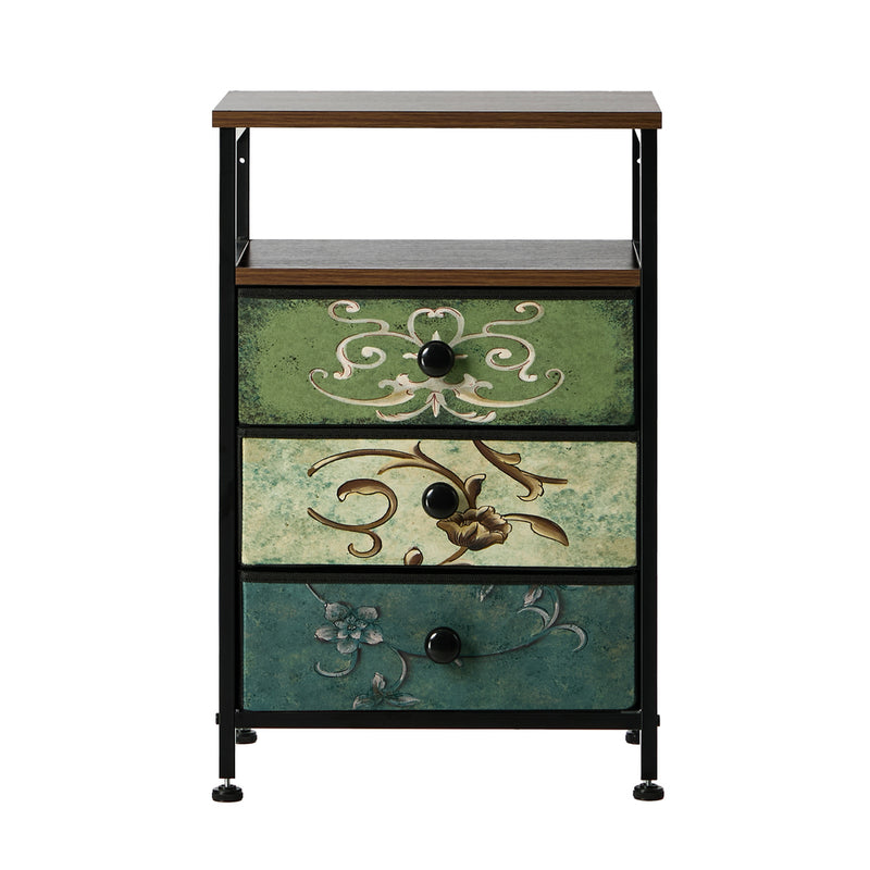 Oikiture Bedside Table Fabric Nightstand 3 Drawers End Table Shelf