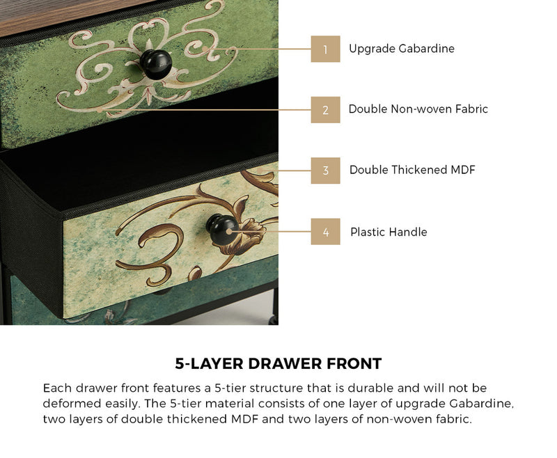 Oikiture Bedside Table Fabric Nightstand 3 Drawers End Table Shelf