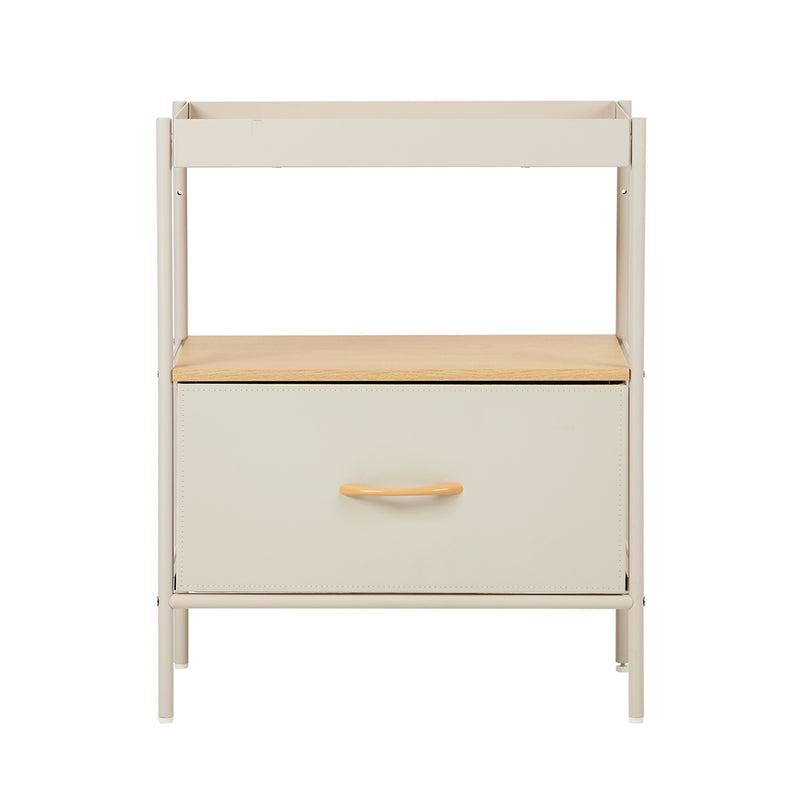 Oikiture 2PCS Fabric Bedside Table Single Drawer Open Shelf Beige