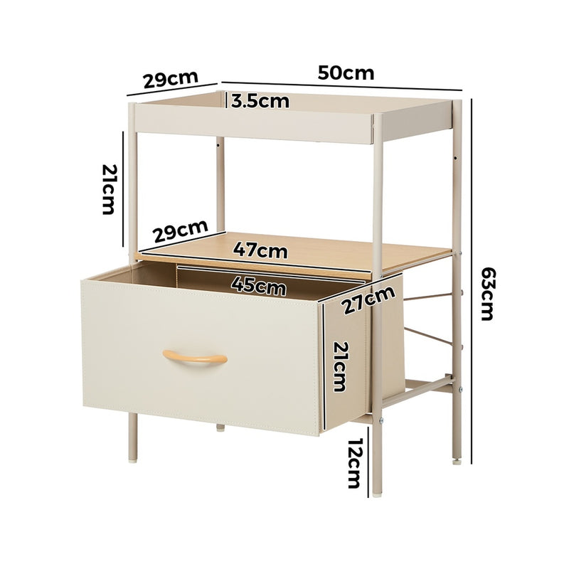 Oikiture 2PCS Fabric Bedside Table Single Drawer Open Shelf Beige