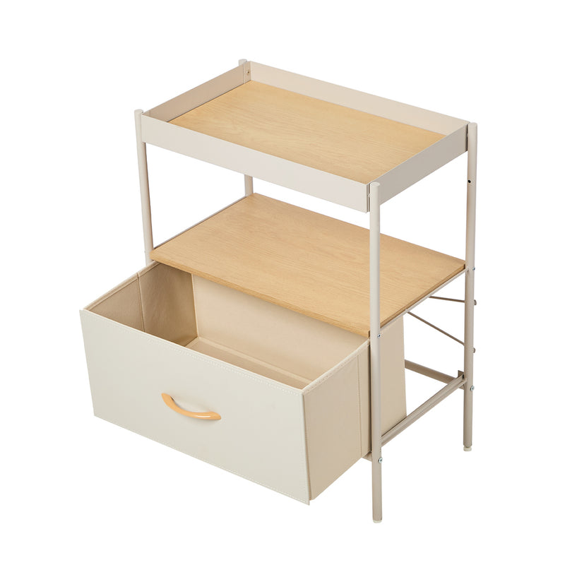 Oikiture 2PCS Fabric Bedside Table Single Drawer Open Shelf Beige