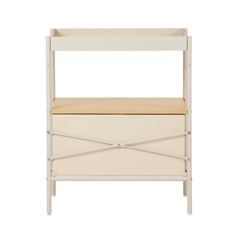 Oikiture 2PCS Fabric Bedside Table Single Drawer Open Shelf Beige