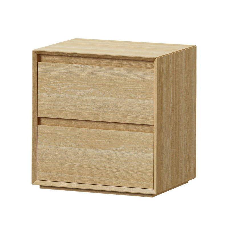 Oikiture Bedside Table 2 Drawers Bedroom Nightstand No Handle Natural