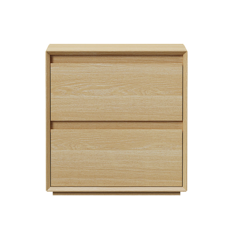 Oikiture Bedside Table 2 Drawers Bedroom Nightstand No Handle Natural