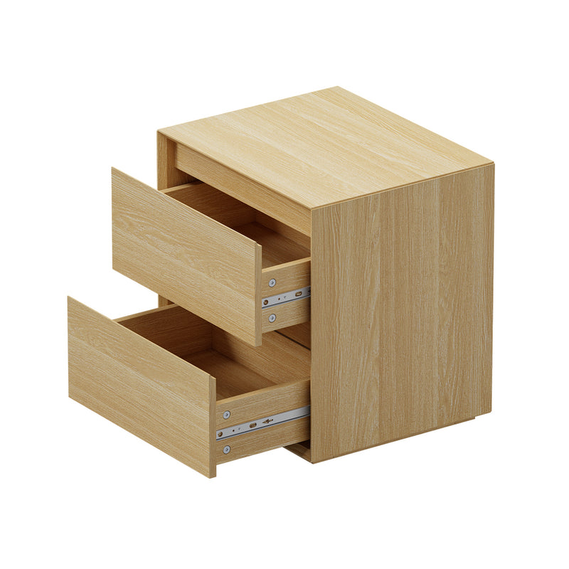 Oikiture Bedside Table 2 Drawers Bedroom Nightstand No Handle Natural