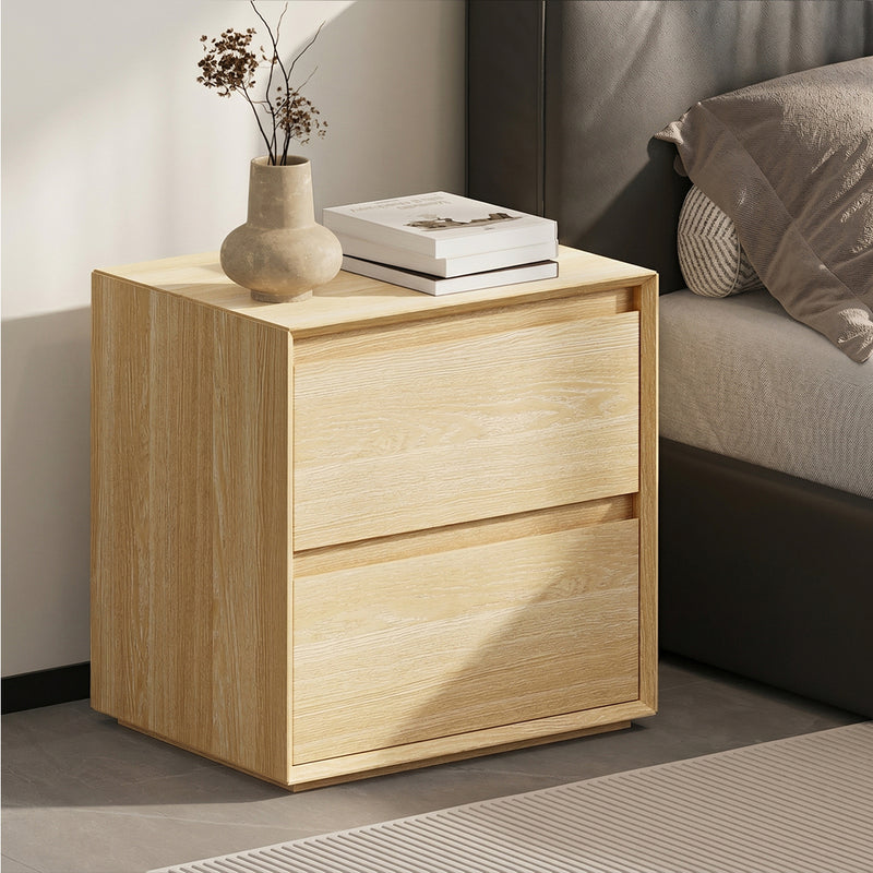 Oikiture Bedside Table 2 Drawers Bedroom Nightstand No Handle Natural