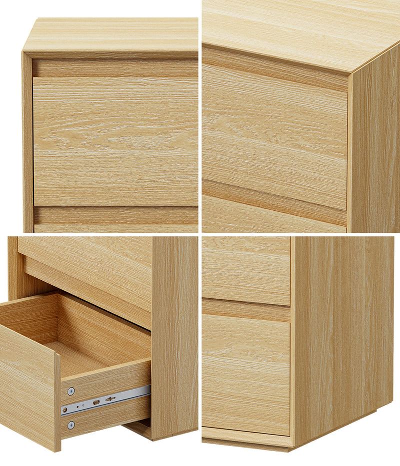 Oikiture Bedside Table 2 Drawers Bedroom Nightstand No Handle Natural