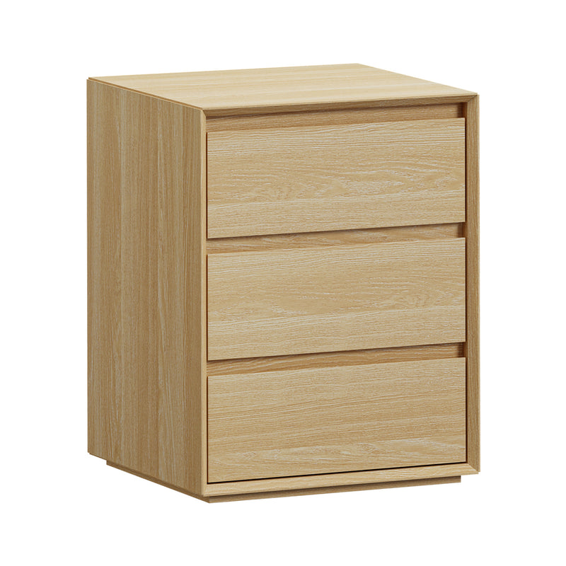Oikiture Bedside Table 3 Drawers Nightstand Storage No Handle Natural